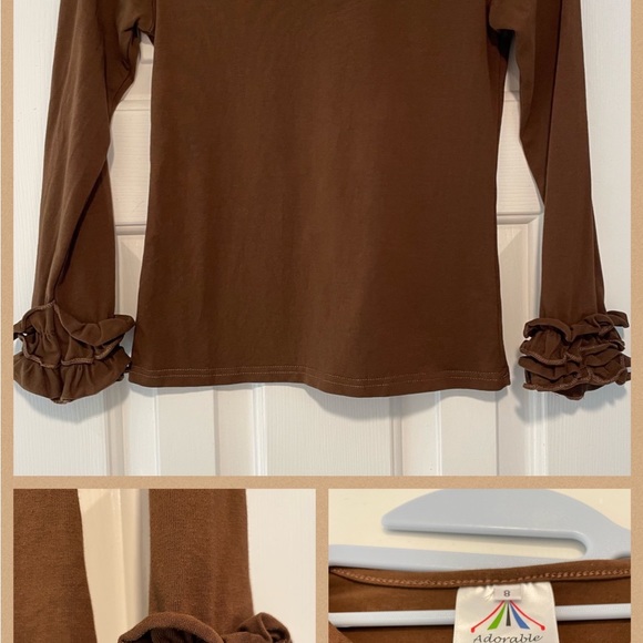 Size 8 Adorable Essentials, Long Sleeve Brown Ruffle, Cotton Shirt - Picture 5 of 5